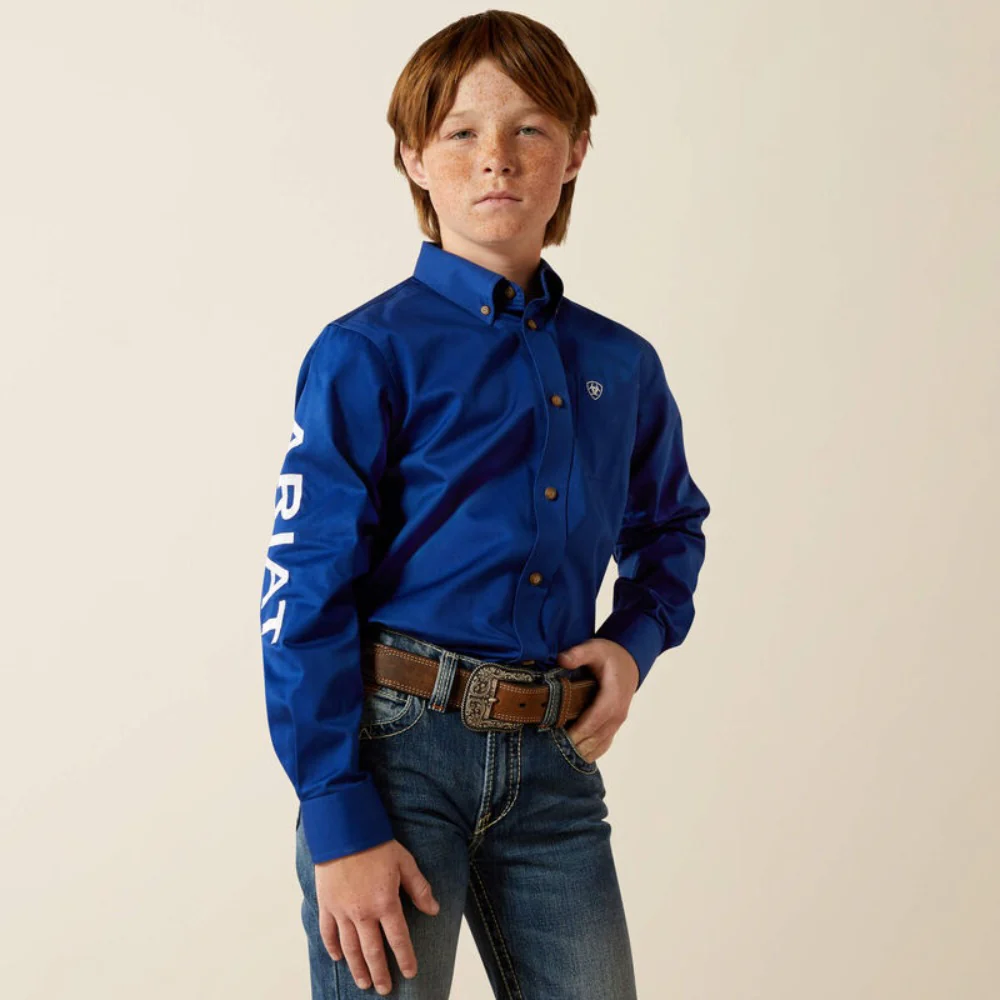 Ariat Boys Team Logo Ultramarine Blue Twill Classic Fit Shirt - 10030164 - Image 3