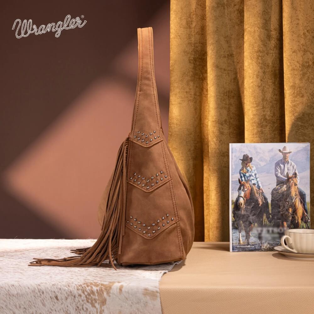 Wrangler Womens Fringe Studded Hobo Bag Brown - WG244-9182BR - Image 8